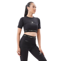 Tiento Baselayer Sport Short Sleeve Crop Top Black Baju Olahraga Lengan Pendek Hitam Wanita