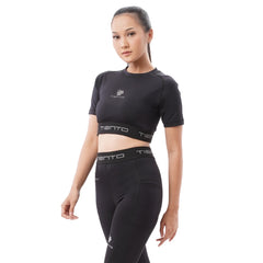 Tiento Baselayer Sport Short Sleeve Crop Top Black Baju Olahraga Lengan Pendek Hitam Wanita