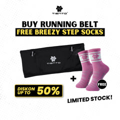 Running Belt FREE Breezystep Anti Slip Socks Men Women Sport Accessories Tas Pinggang Kaos Kaki Unisex Pria Wanita