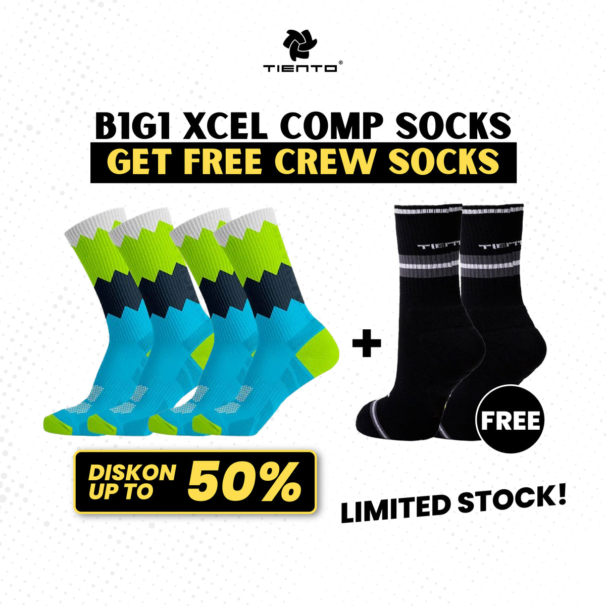 Xcel Compression Socks FREE Crew Socks Men Women Sport Accessories Kaos Kaki Futsal Running Unisex Pria Wanita