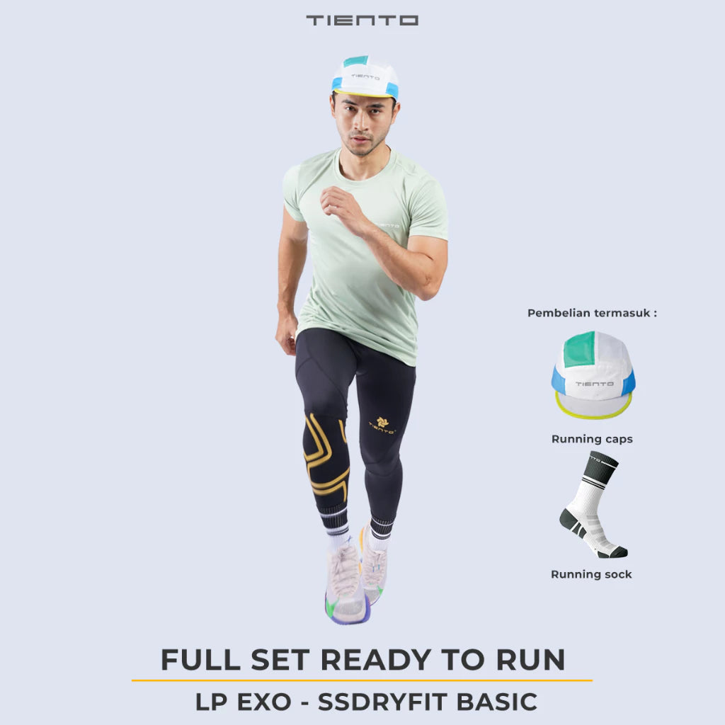 Tiento Pakaian Olahraga Running Jersey Legging Long Lari Sport Plus Socks & Running Cap Anniversary Special Bundling