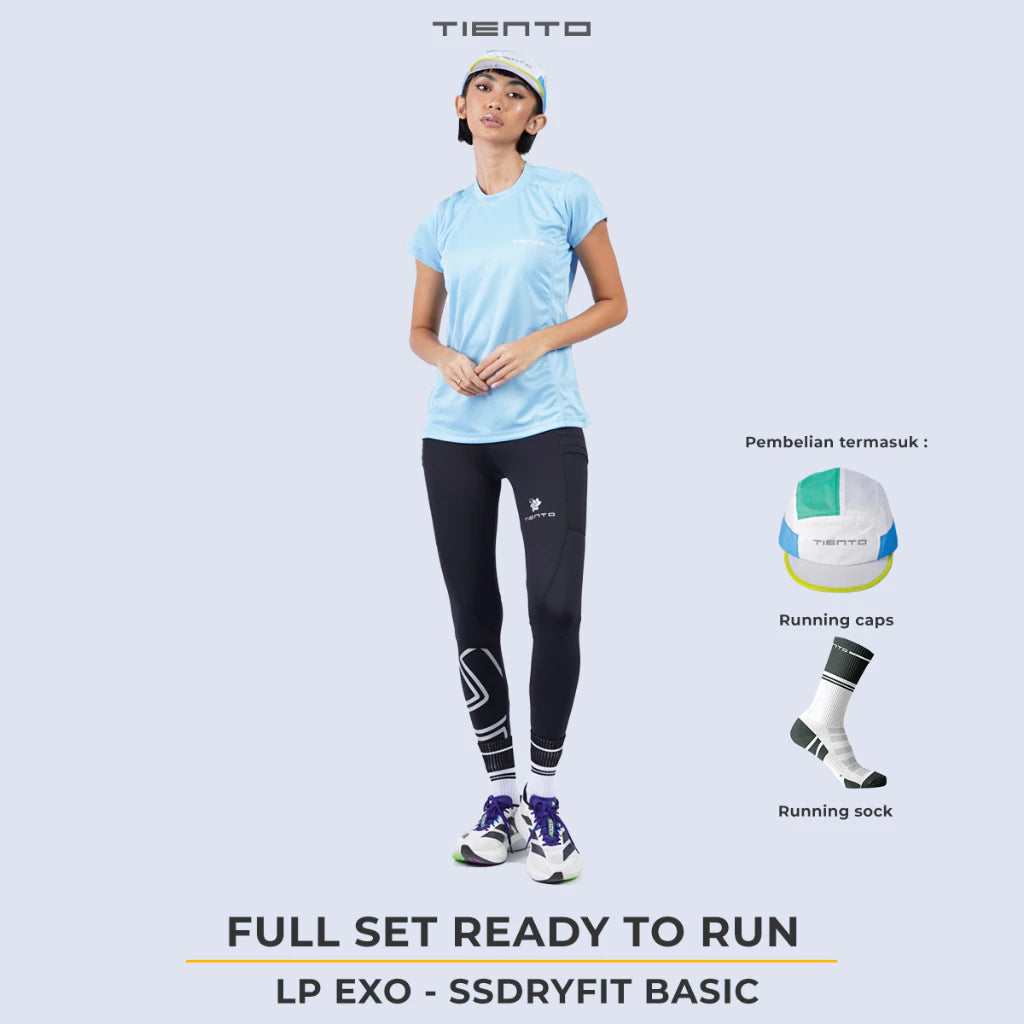 Tiento Pakaian Olahraga Running Jersey Legging Long Lari Sport Plus Socks & Running Cap Anniversary Special Bundling