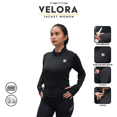 Tiento Jaket Olahraga Wanita Anti UV Turtleneck Thumbhole Untuk Running Gym Sport Outdoor Jogging Velora